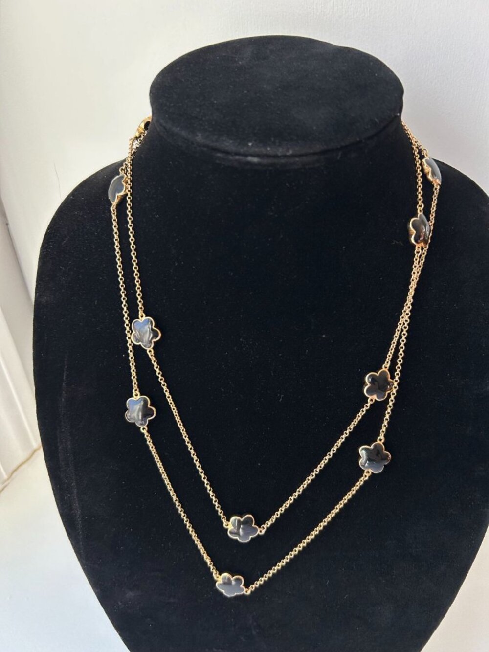 Lauren G Adams 20+inch Station Necklace Gold Tone Black Enamel